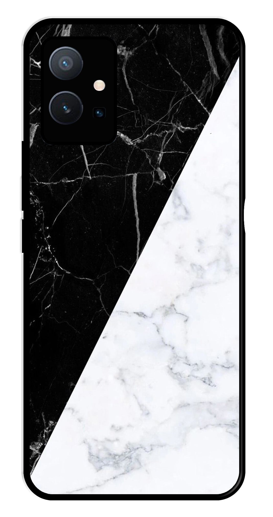 Black White Marble Design Metal Mobile Case for Vivo T1 5G   (Design No -09)