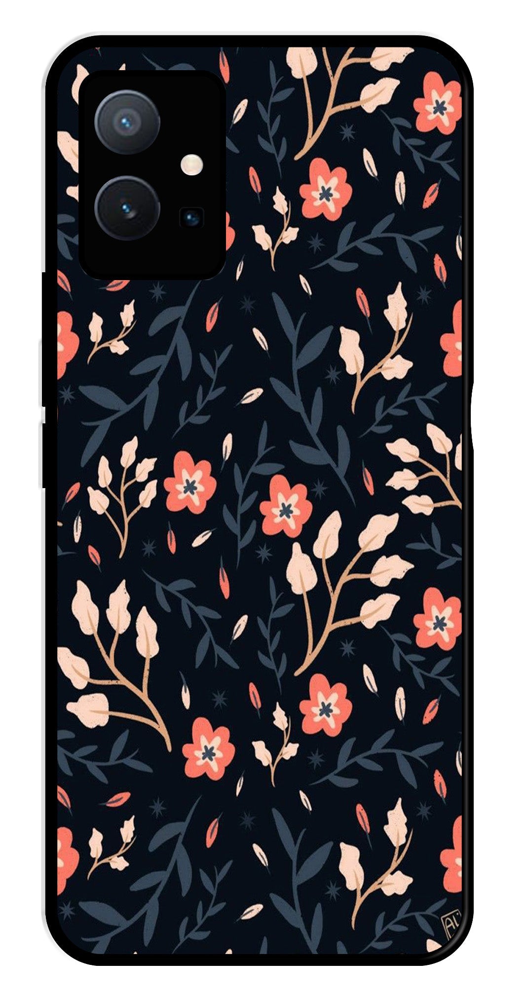 Floral Pattern Metal Mobile Case for Vivo T1 5G   (Design No -10)