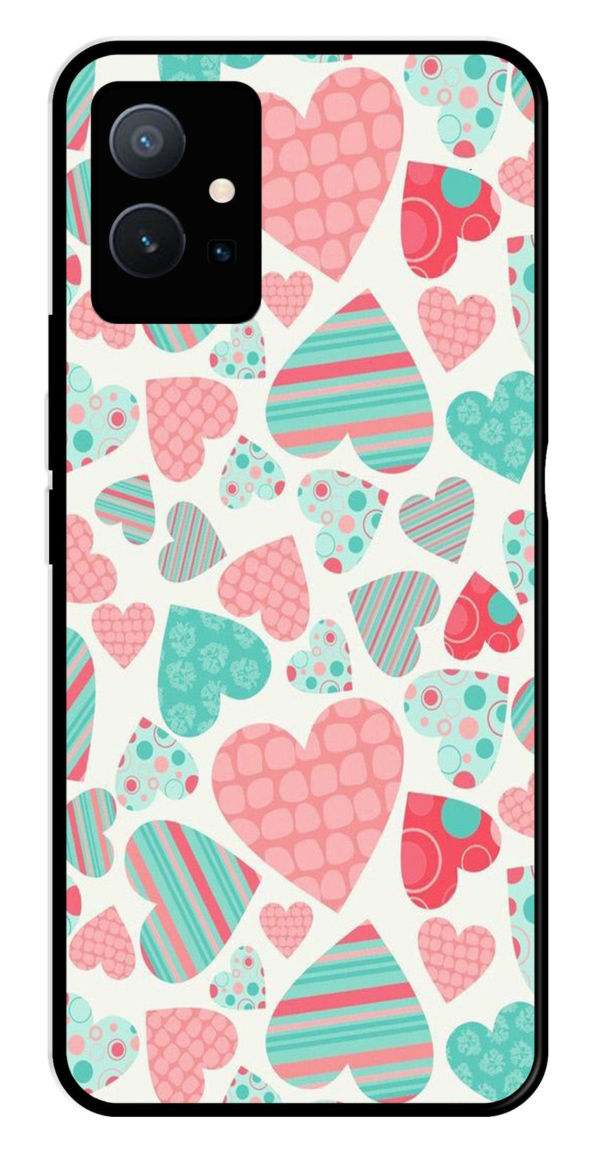 Hearts Pattern Metal Mobile Case for Vivo T1 5G   (Design No -22)