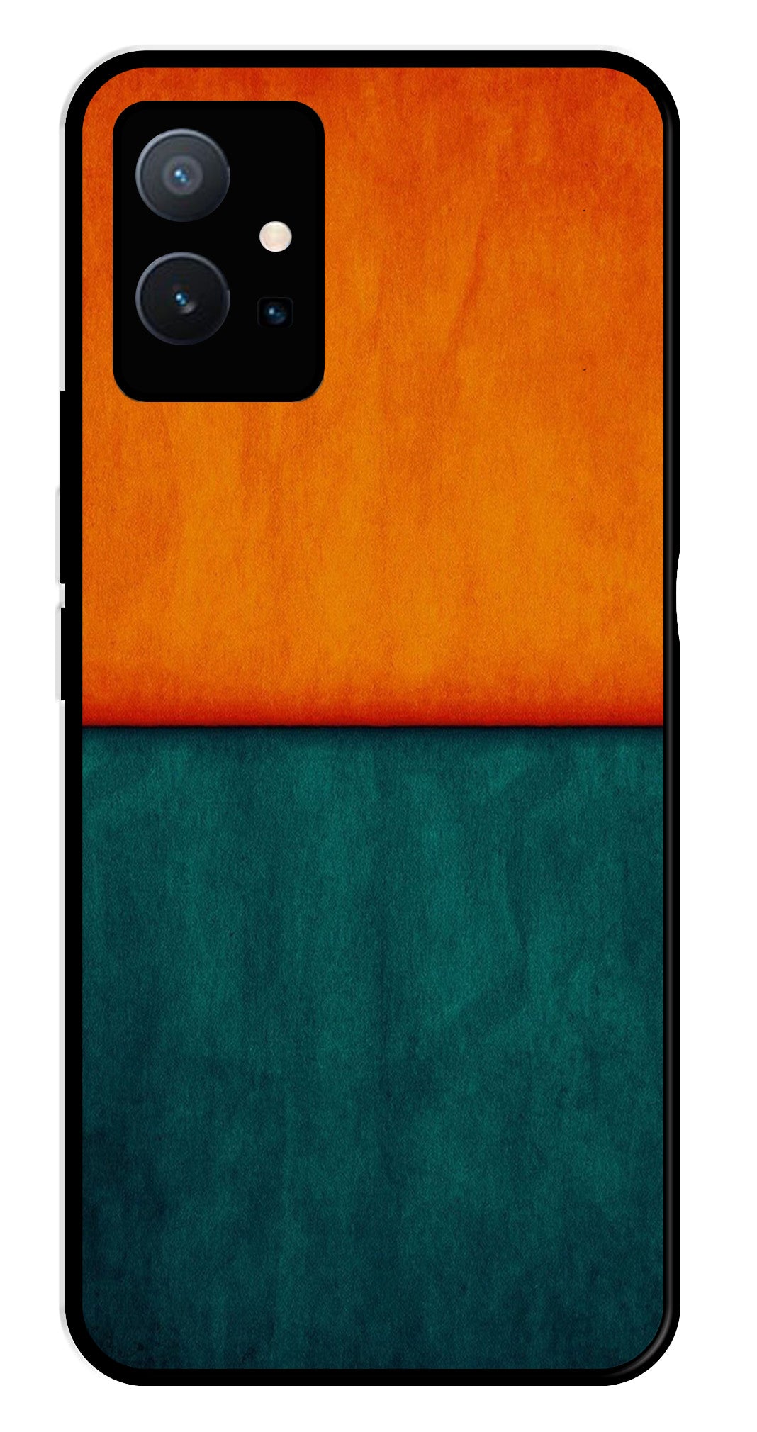 Orange Green Pattern Metal Mobile Case for Vivo T1 5G   (Design No -45)