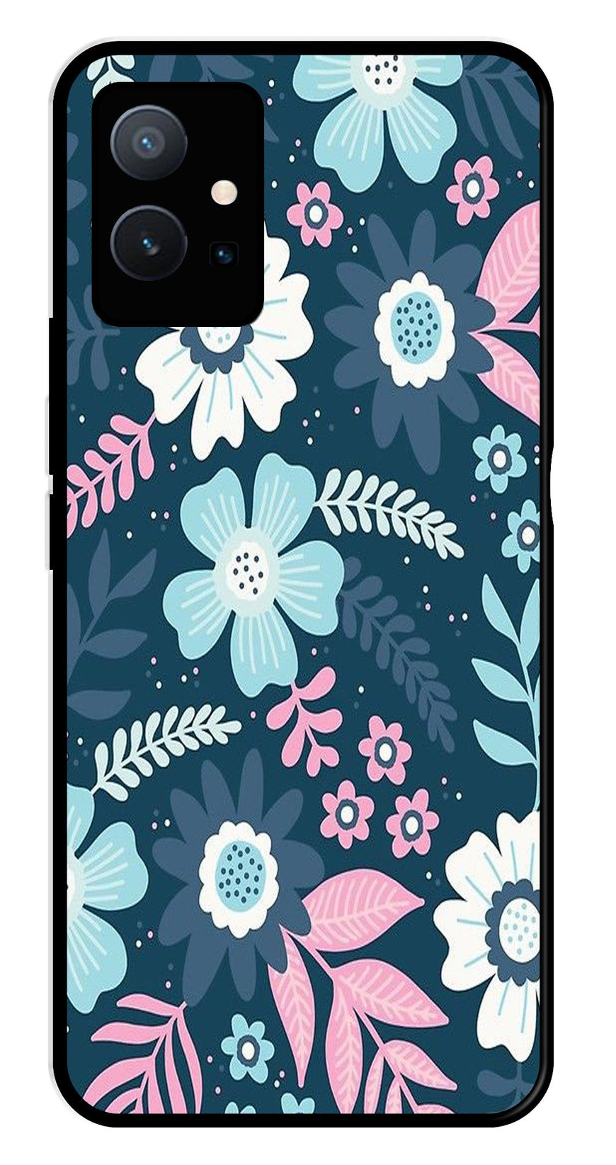 Flower Leaves Design Metal Mobile Case for Vivo Y75 5G   (Design No -50)