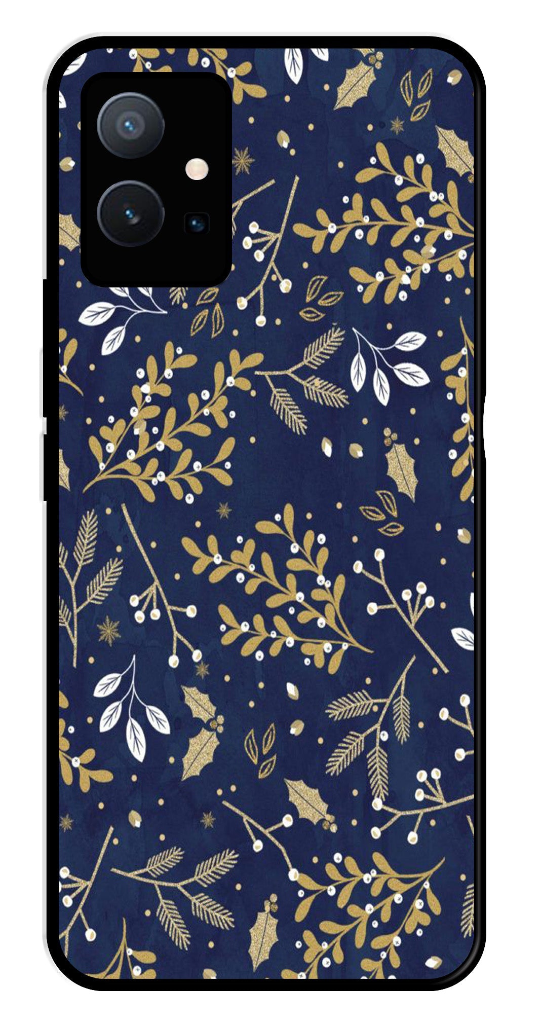 Floral Pattern  Metal Mobile Case for Vivo T1 5G   (Design No -52)