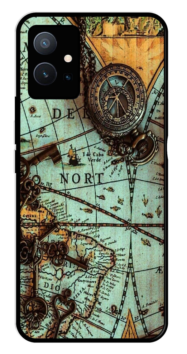 Map Design Metal Mobile Case for Vivo T1 5G   (Design No -54)