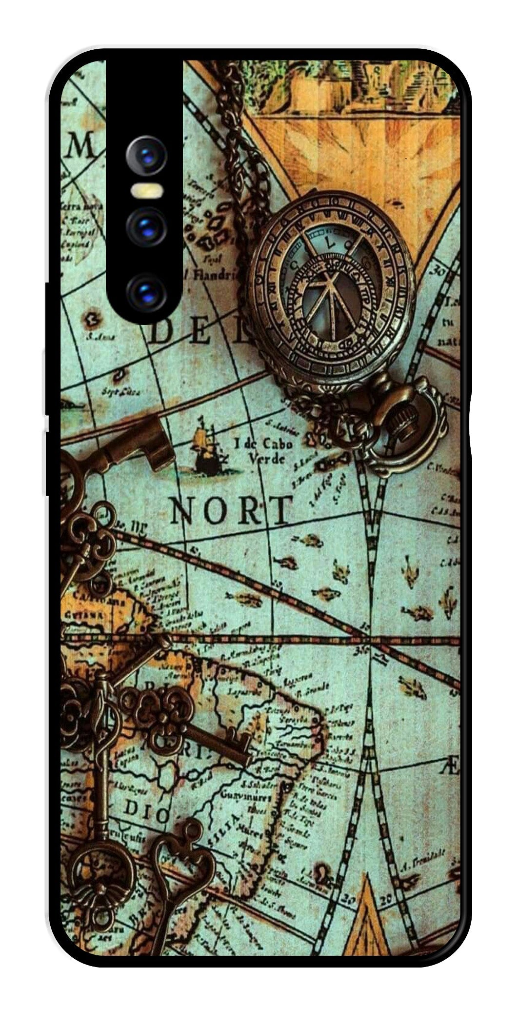Map Design Metal Mobile Case for Vivo V15 Pro   (Design No -54)