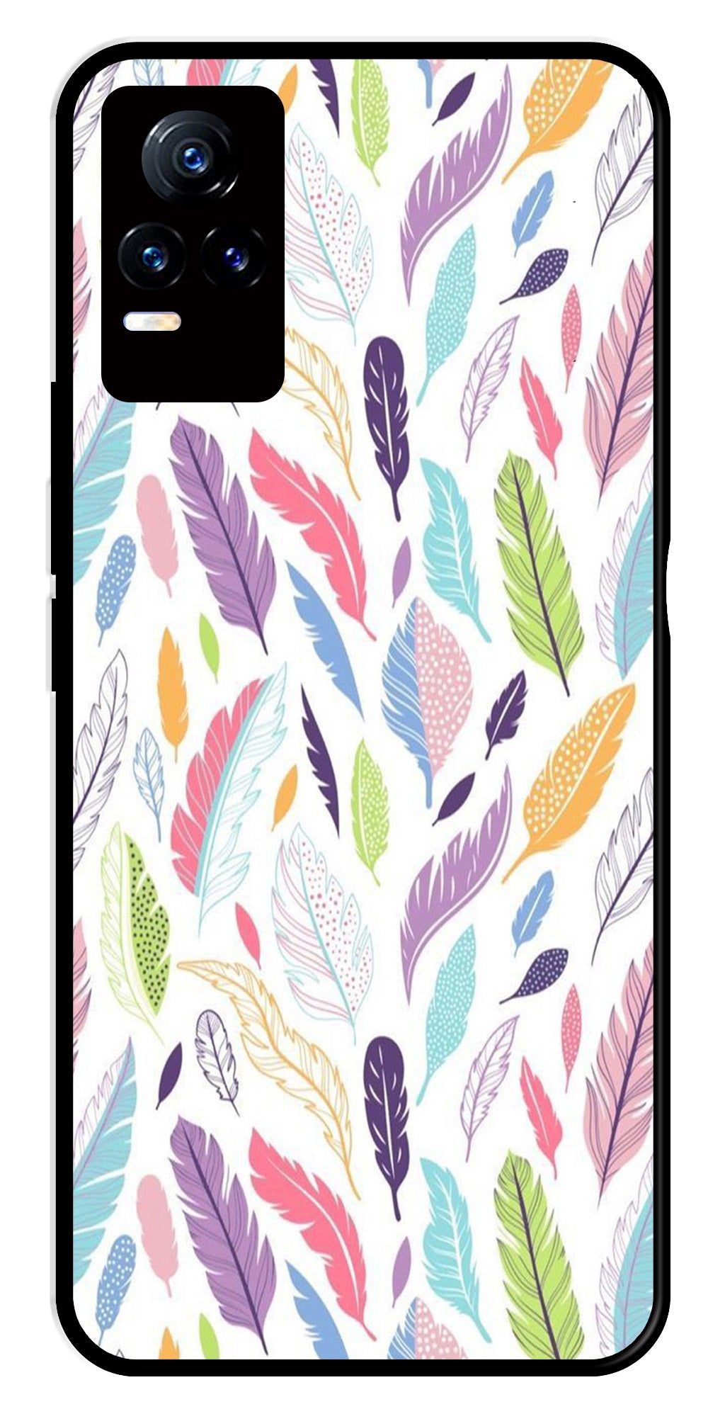Colorful Feathers Metal Mobile Case for Vivo Y73 4G   (Design No -06)