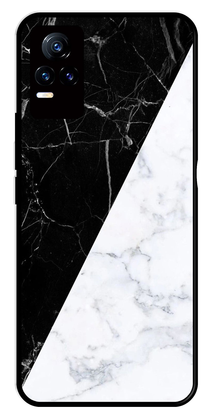Black White Marble Design Metal Mobile Case for Vivo V21E 4G   (Design No -09)