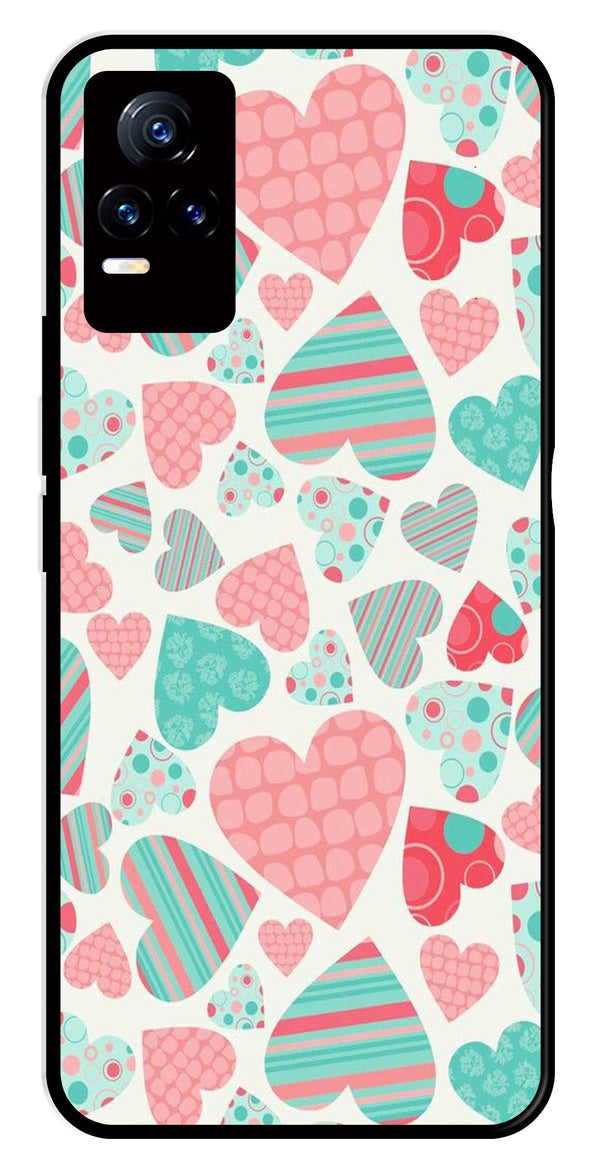 Hearts Pattern Metal Mobile Case for Vivo Y73 4G   (Design No -22)