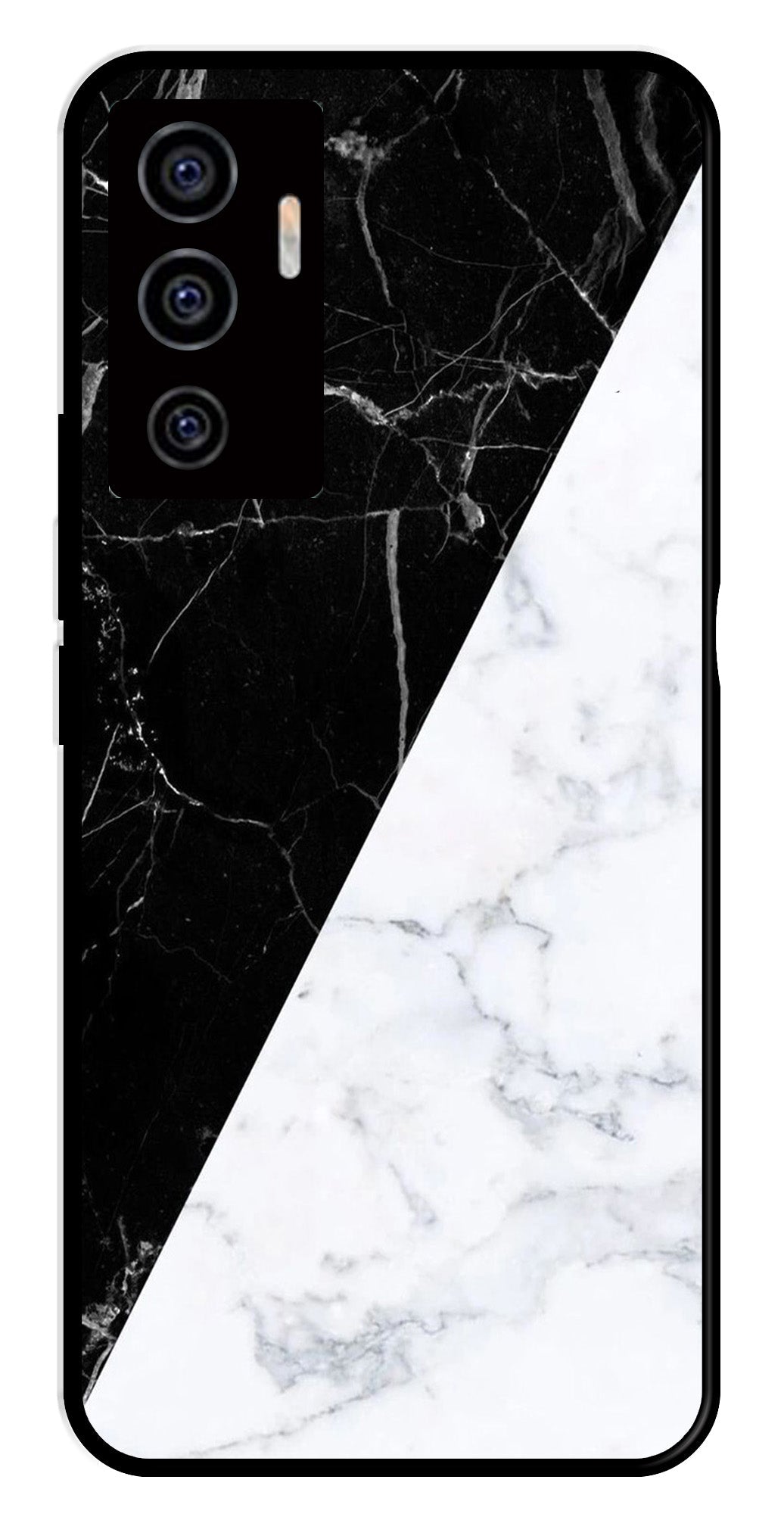 Black White Marble Design Metal Mobile Case for Vivo V22E 5G   (Design No -09)