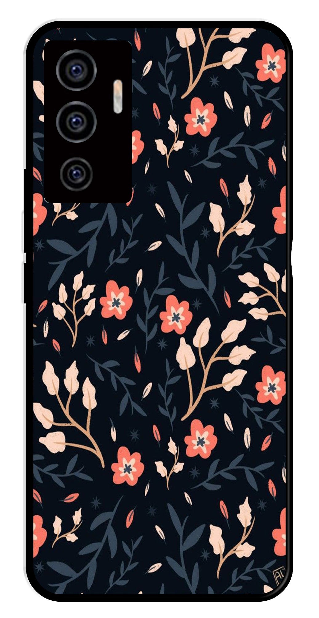 Floral Pattern Metal Mobile Case for Vivo V22E 5G   (Design No -10)