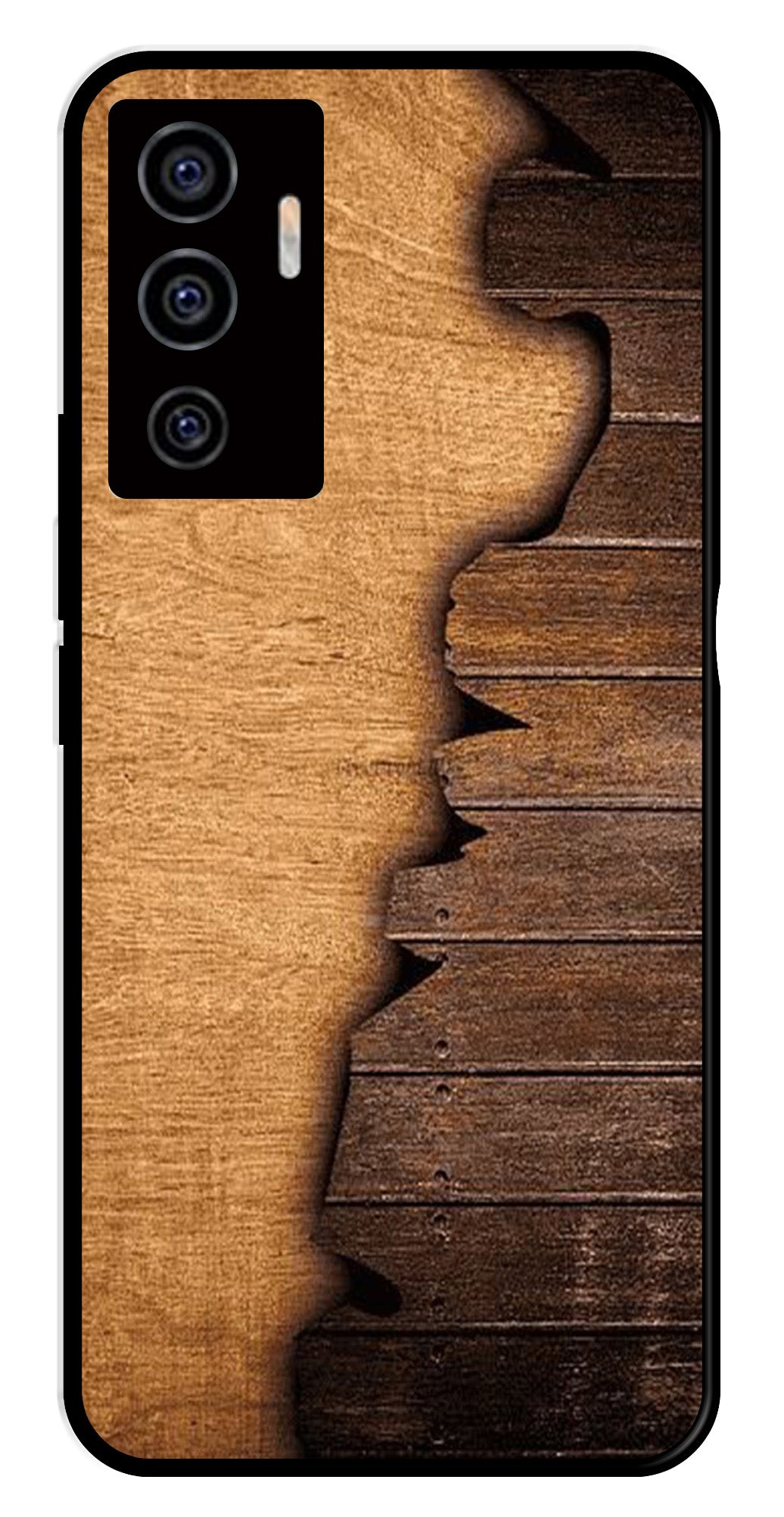 Wooden Design Metal Mobile Case for Vivo V22E 5G   (Design No -13)
