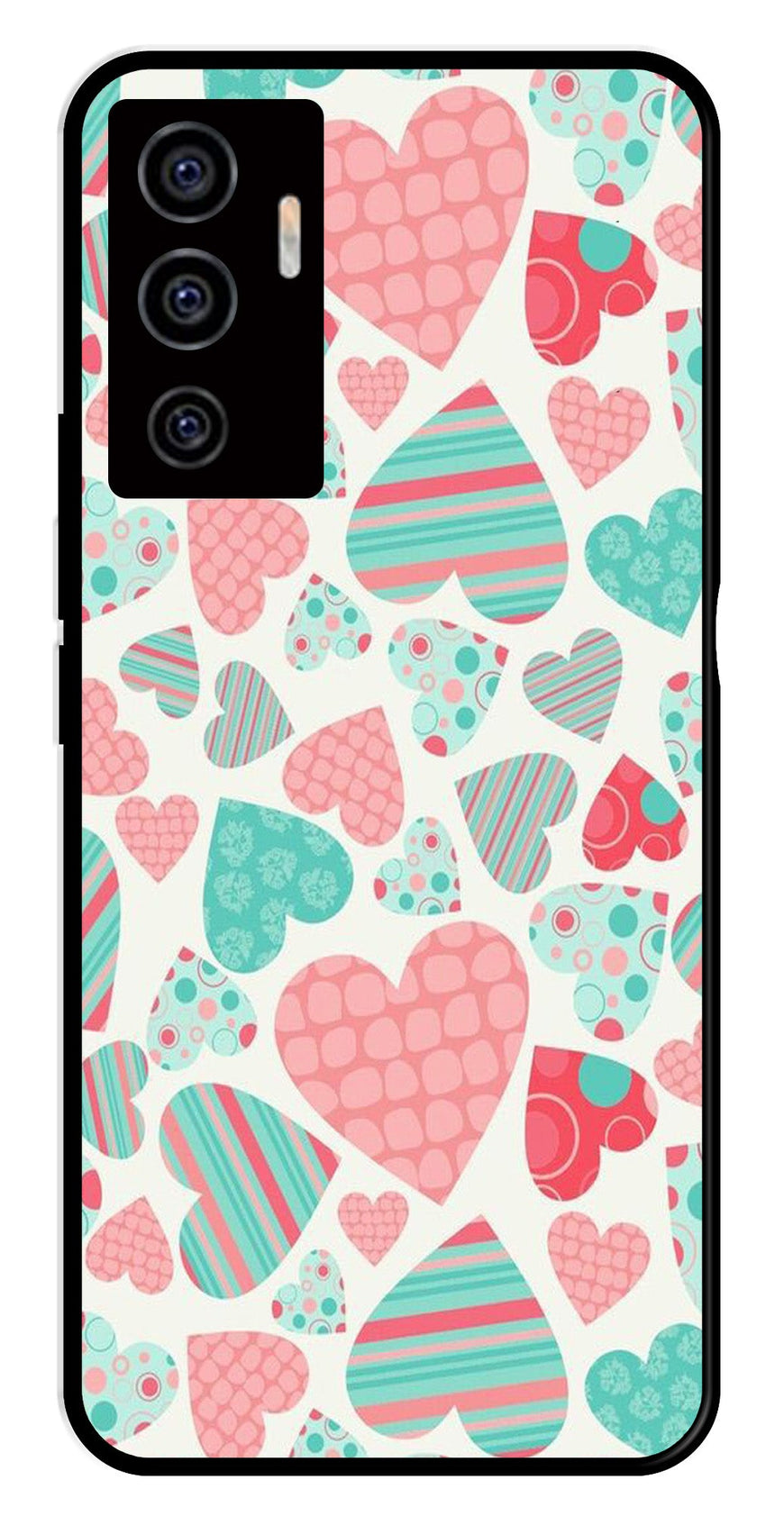 Hearts Pattern Metal Mobile Case for Vivo V22E 5G   (Design No -22)