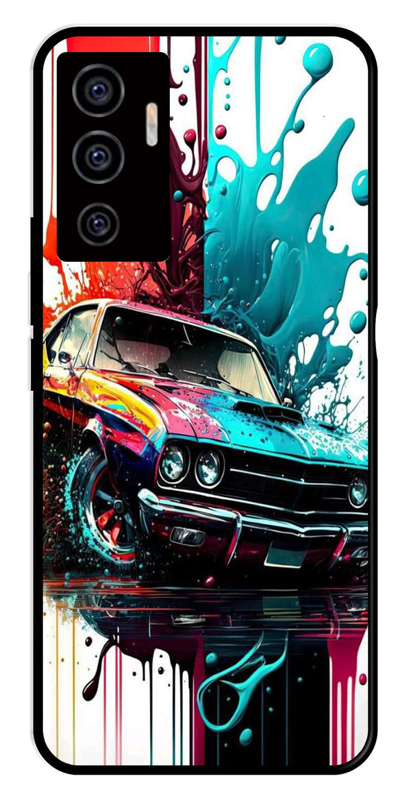 Vintage Car Metal Mobile Case for Vivo V22E 5G   (Design No -29)