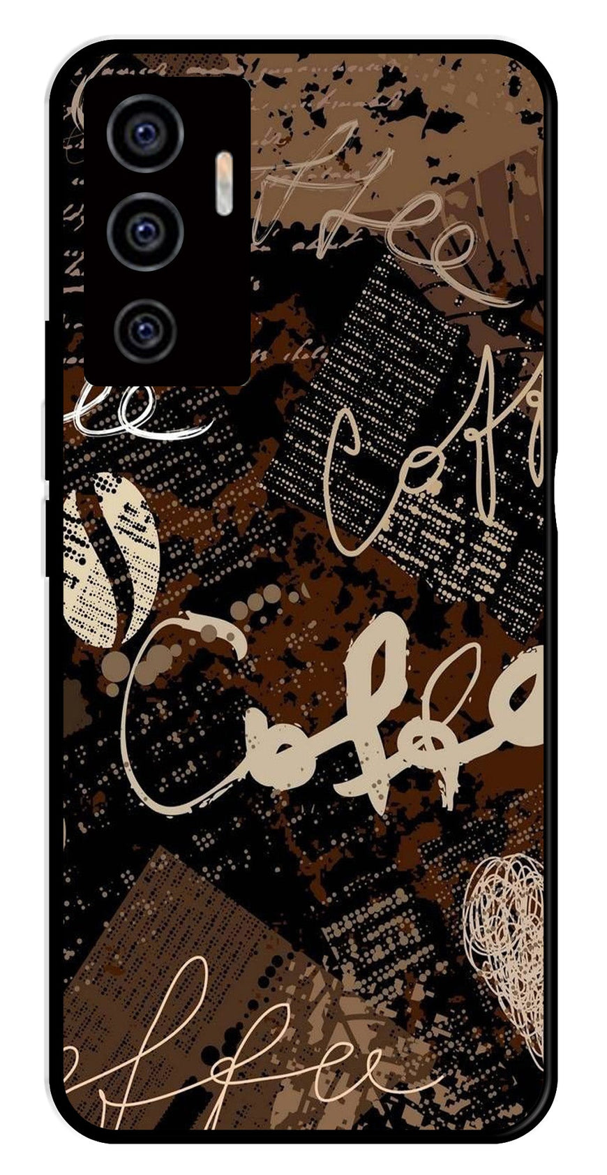 Coffee Pattern Metal Mobile Case for Vivo V22E 5G   (Design No -37)