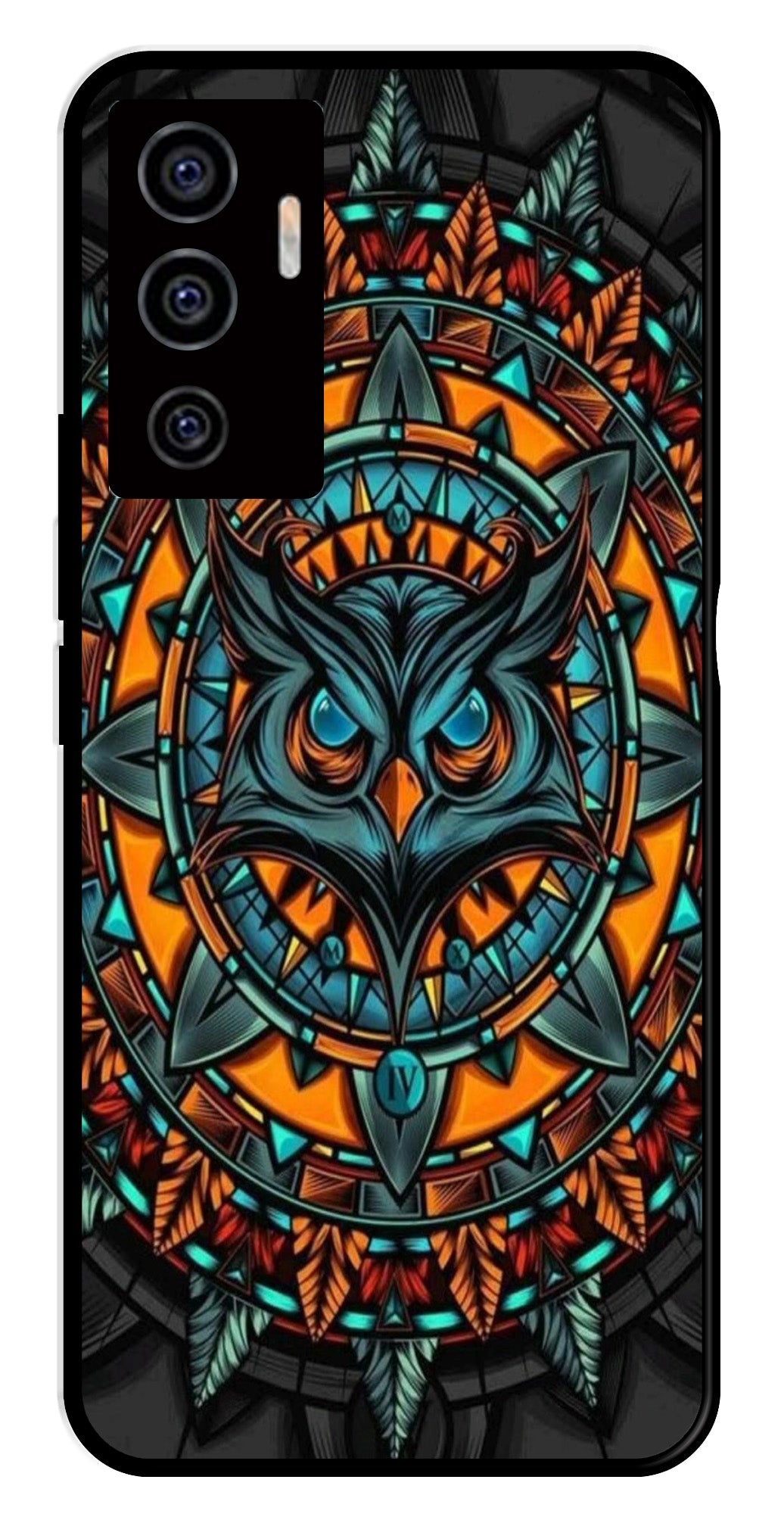 Owl Pattern Metal Mobile Case for Vivo V22E 5G   (Design No -42)