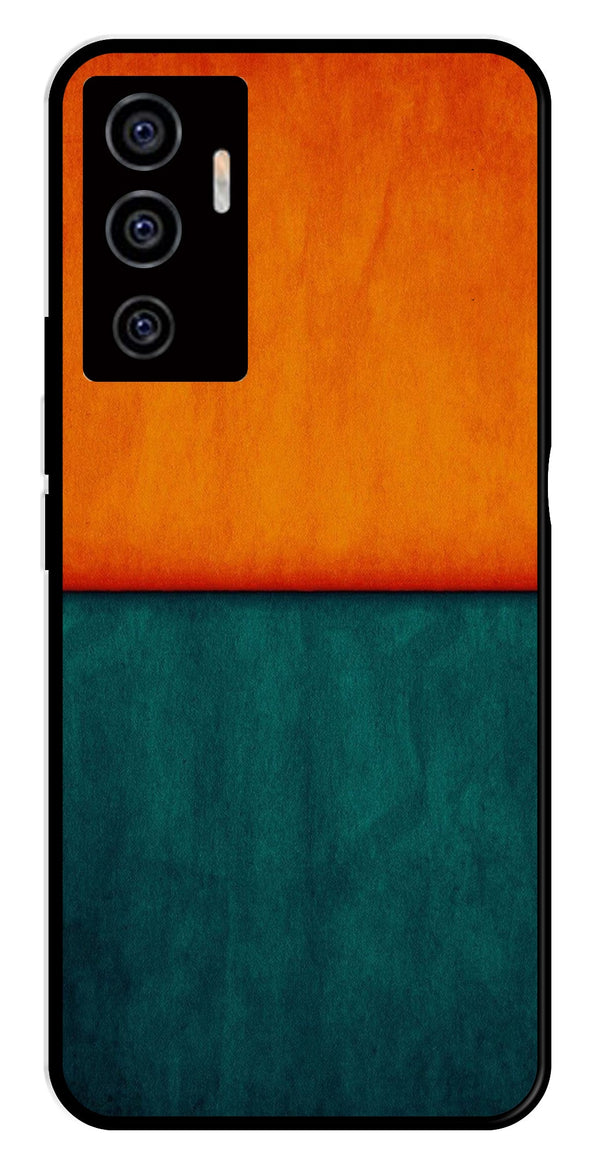 Orange Green Pattern Metal Mobile Case for Vivo V22E 5G   (Design No -45)