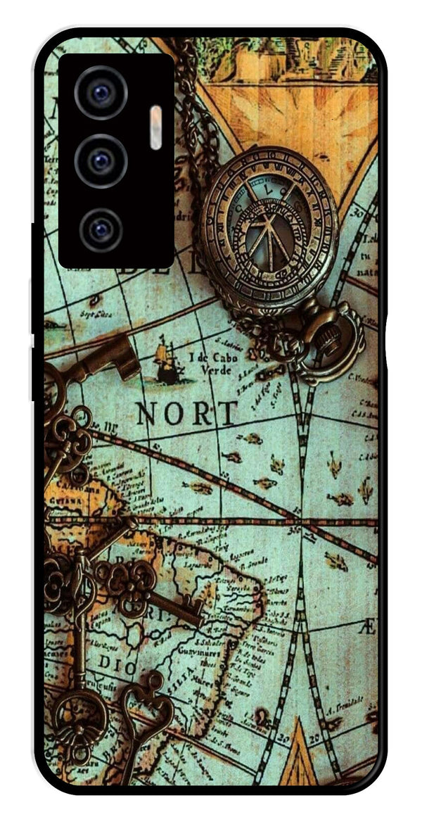Map Design Metal Mobile Case for Vivo V22E 5G   (Design No -54)