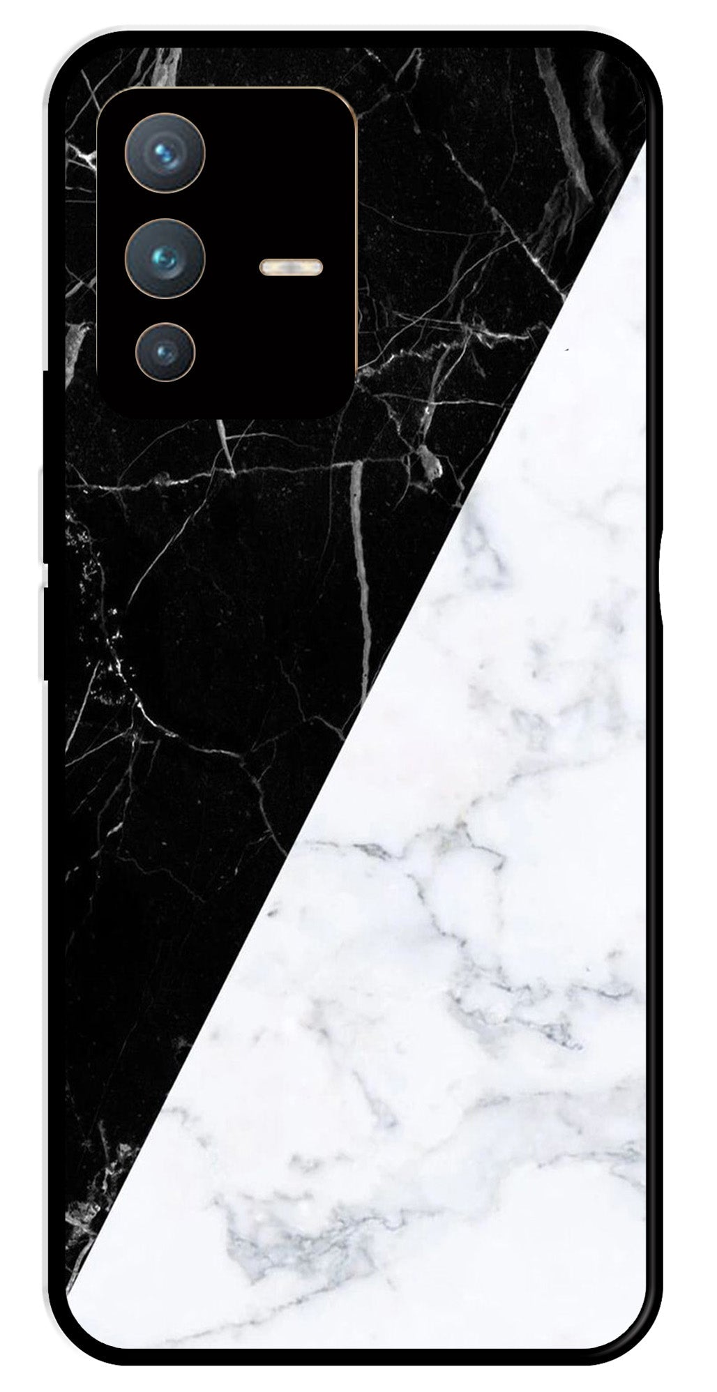 Black White Marble Design Metal Mobile Case for Vivo V23 5G   (Design No -09)