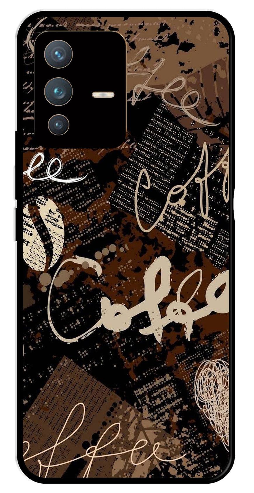 Coffee Pattern Metal Mobile Case for Vivo V23 5G   (Design No -37)