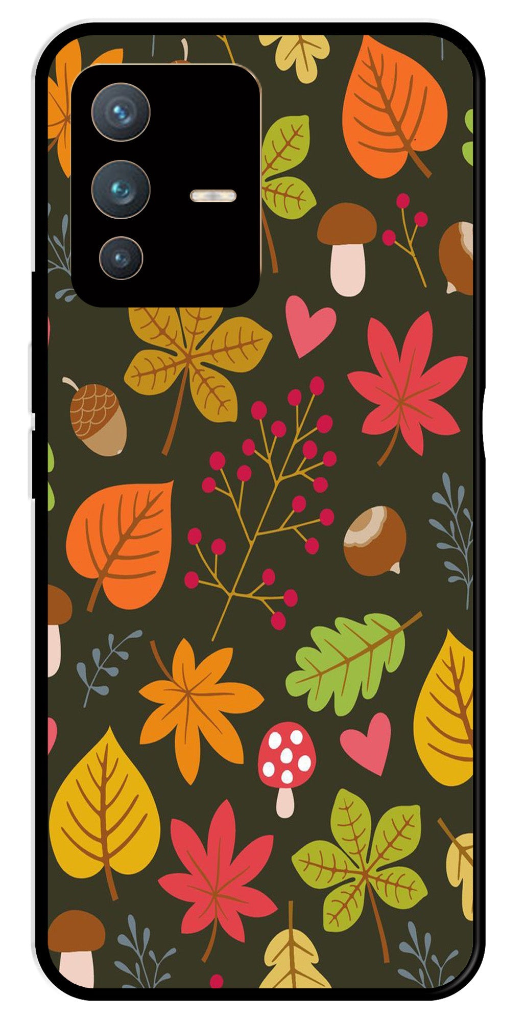 Leaves Design Metal Mobile Case for Vivo V23 5G   (Design No -51)