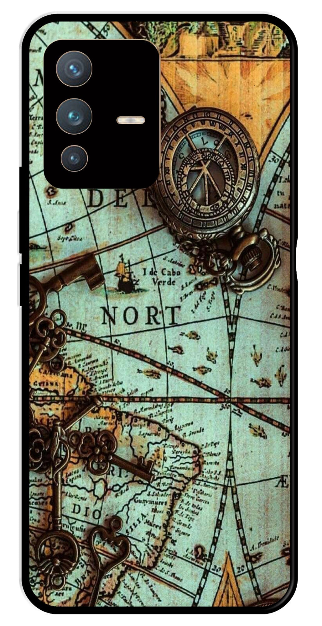 Map Design Metal Mobile Case for Vivo V23 5G   (Design No -54)