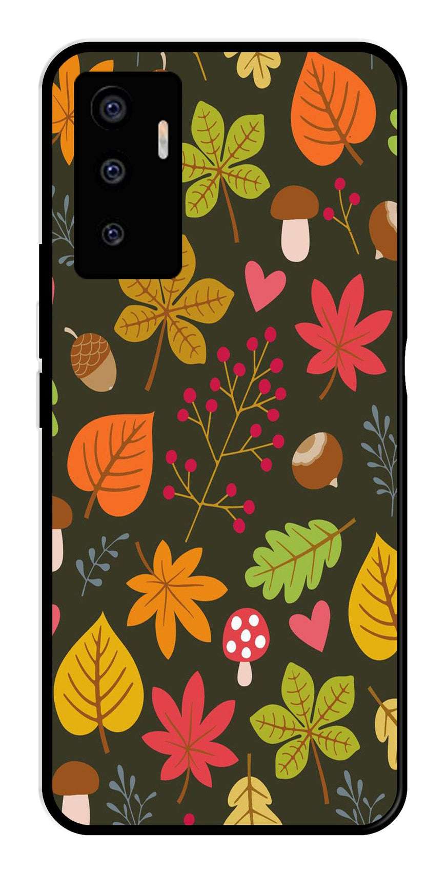 Leaves Design Metal Mobile Case for Vivo V23E 5G   (Design No -51)