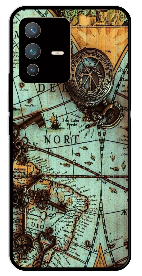 Map Design Metal Mobile Case for Vivo V23 Pro 5G   (Design No -54)