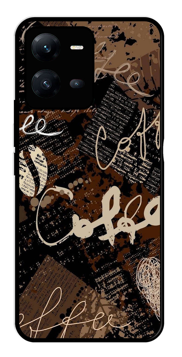 Coffee Pattern Metal Mobile Case for Vivo V25 5G   (Design No -37)