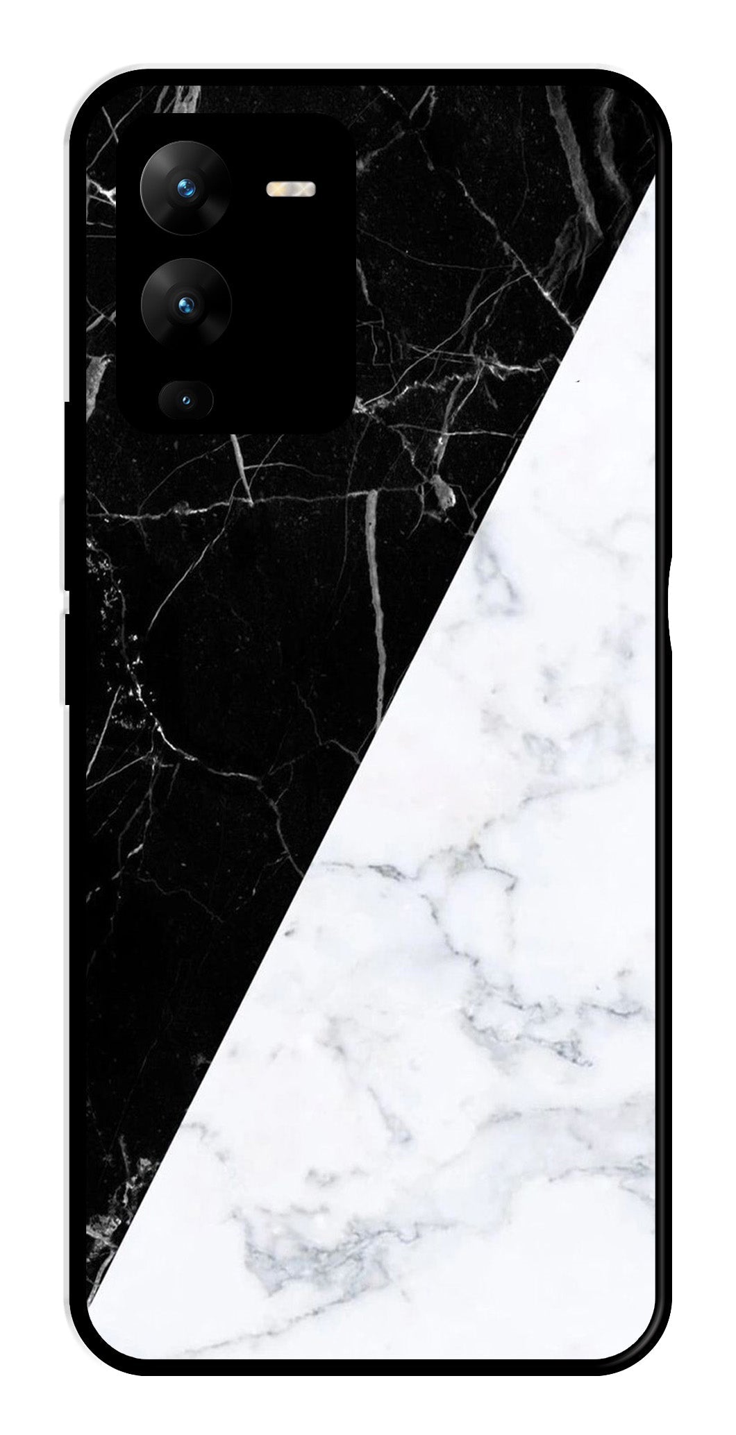 Black White Marble Design Metal Mobile Case for Vivo V25 Pro   (Design No -09)