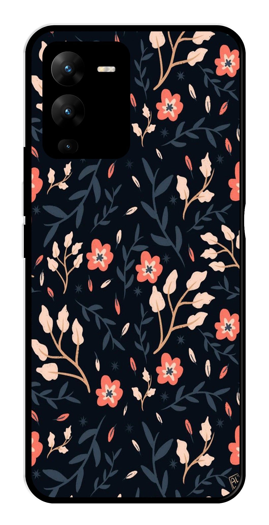 Floral Pattern Metal Mobile Case for Vivo V25 Pro   (Design No -10)