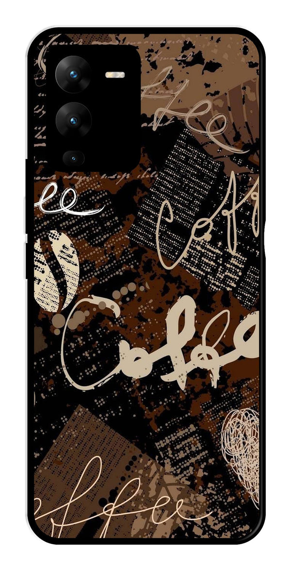 Coffee Pattern Metal Mobile Case for Vivo V25 Pro   (Design No -37)