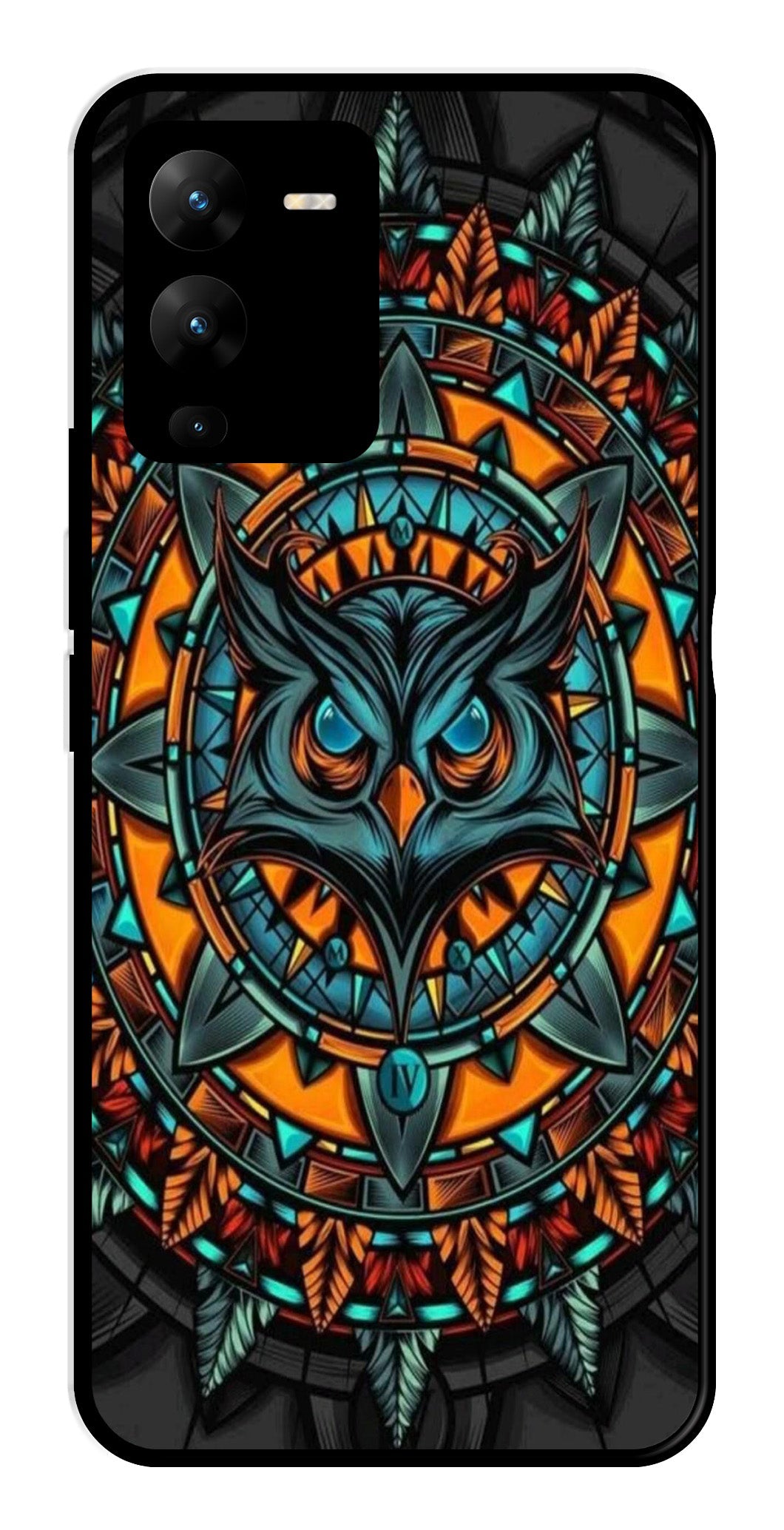 Owl Pattern Metal Mobile Case for Vivo V25 Pro   (Design No -42)