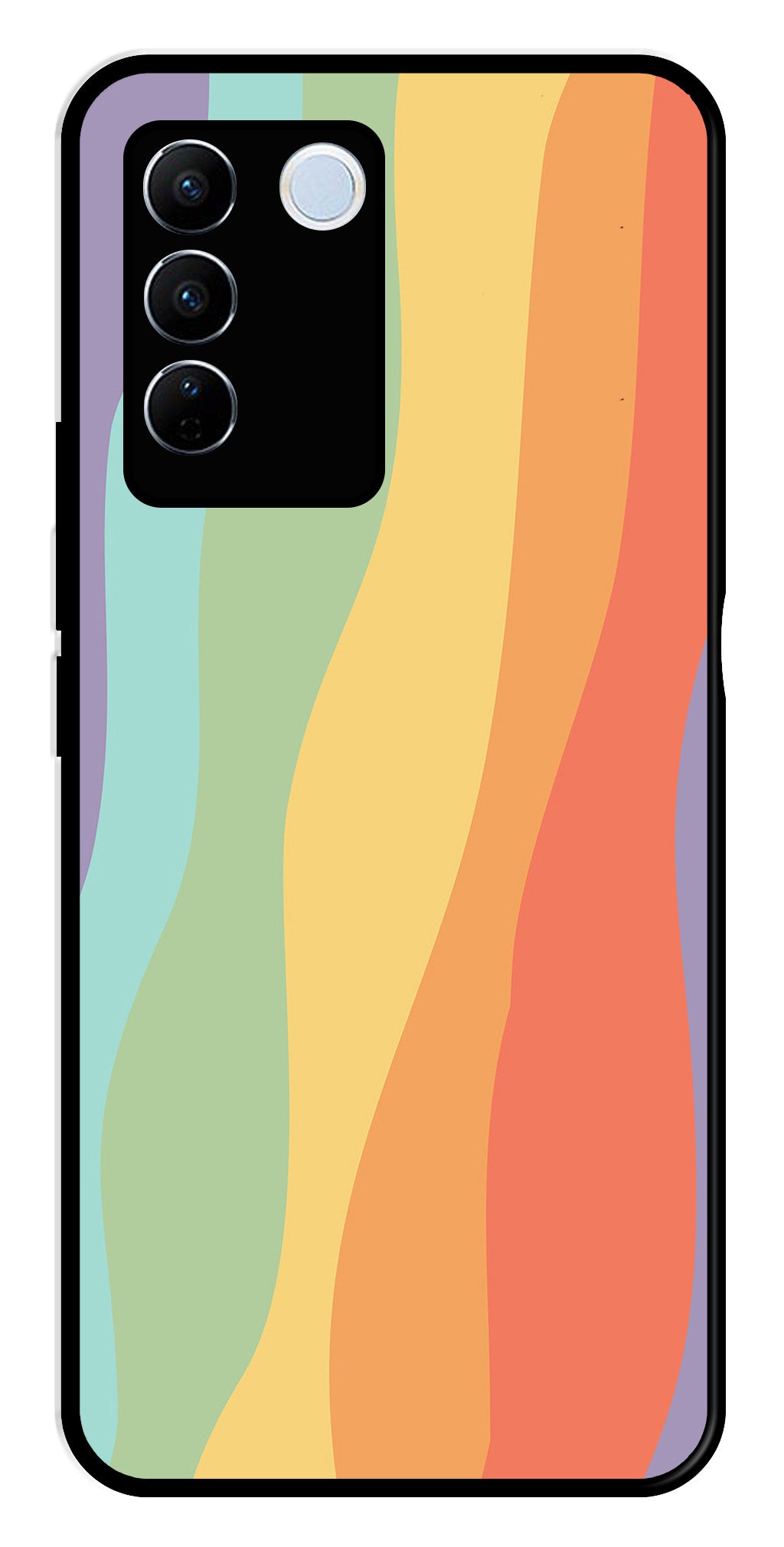 Muted Rainbow Metal Mobile Case for Vivo V27 Pro 5G   (Design No -02)