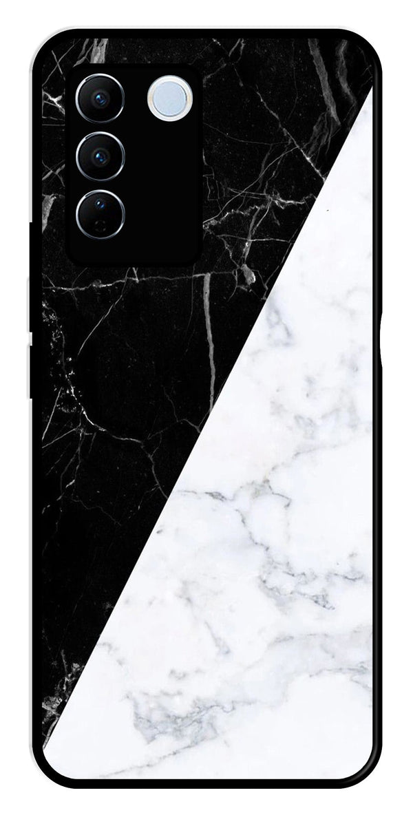 Black White Marble Design Metal Mobile Case for Vivo V27 5G   (Design No -09)