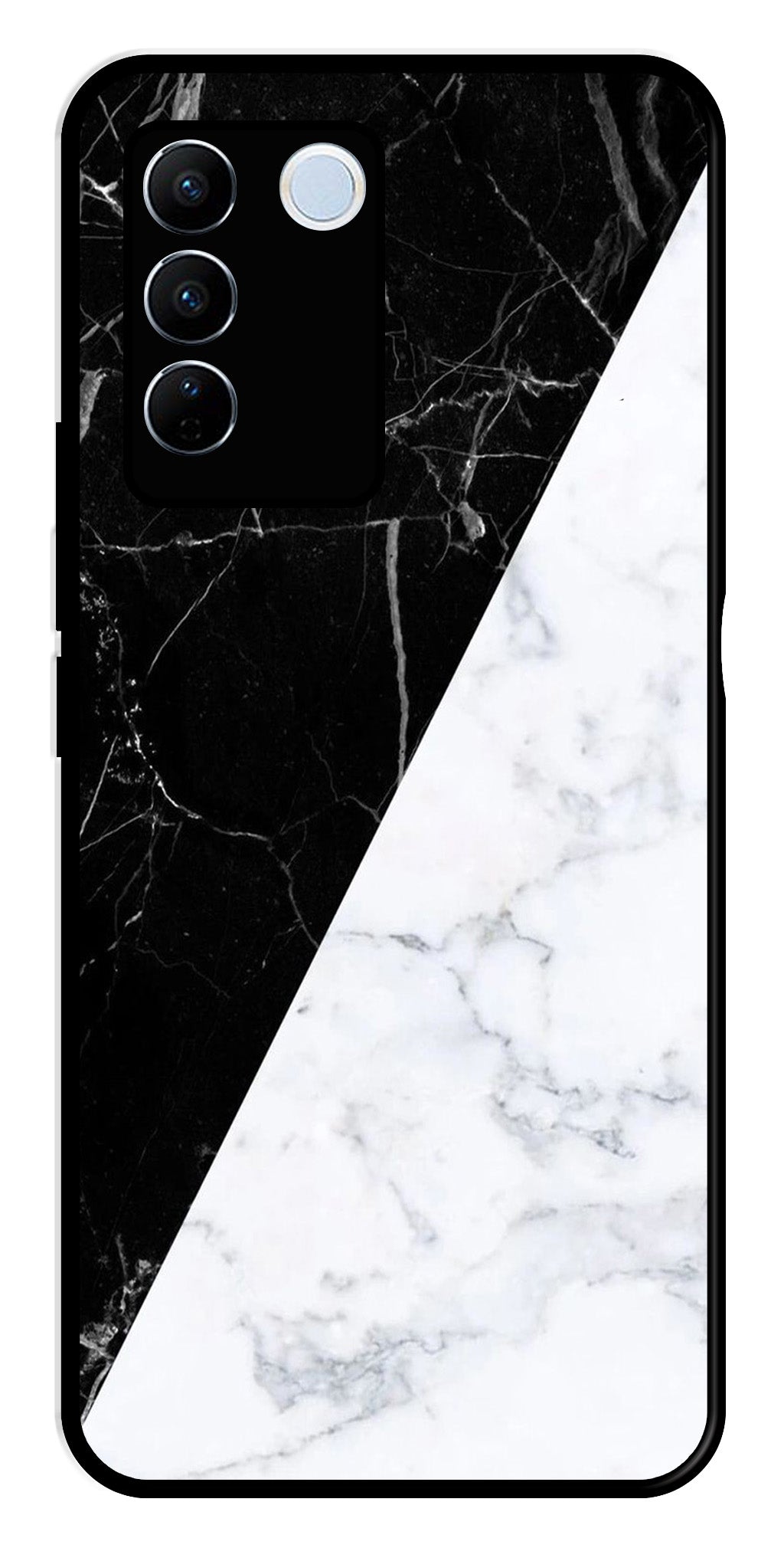Black White Marble Design Metal Mobile Case for Vivo V27 Pro 5G   (Design No -09)