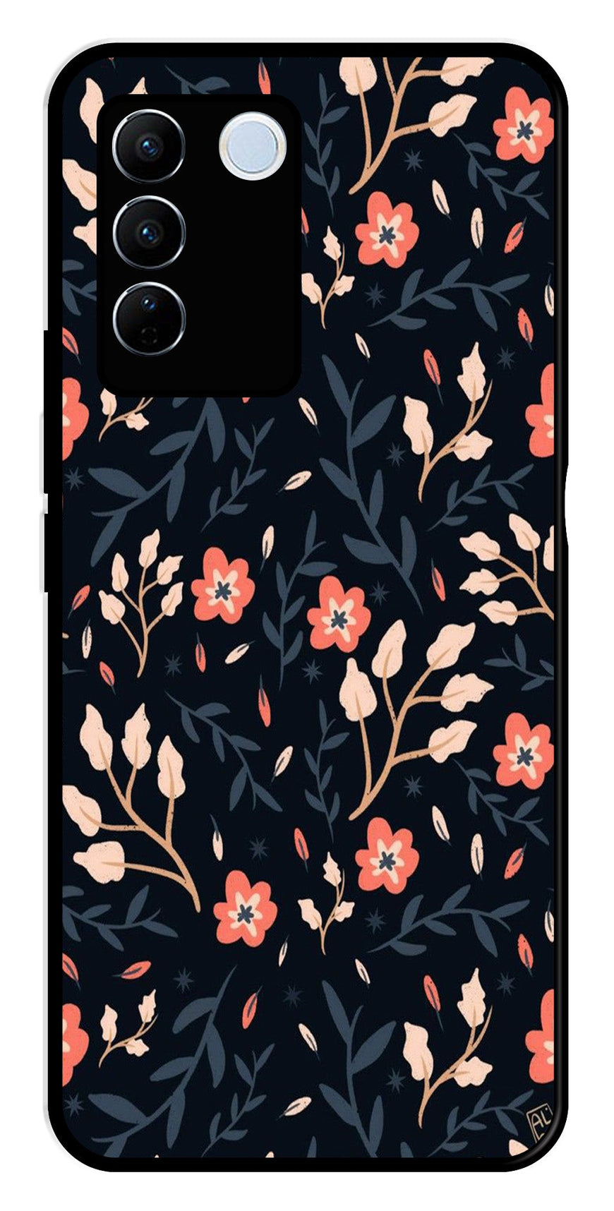 Floral Pattern Metal Mobile Case for Vivo V27 5G   (Design No -10)