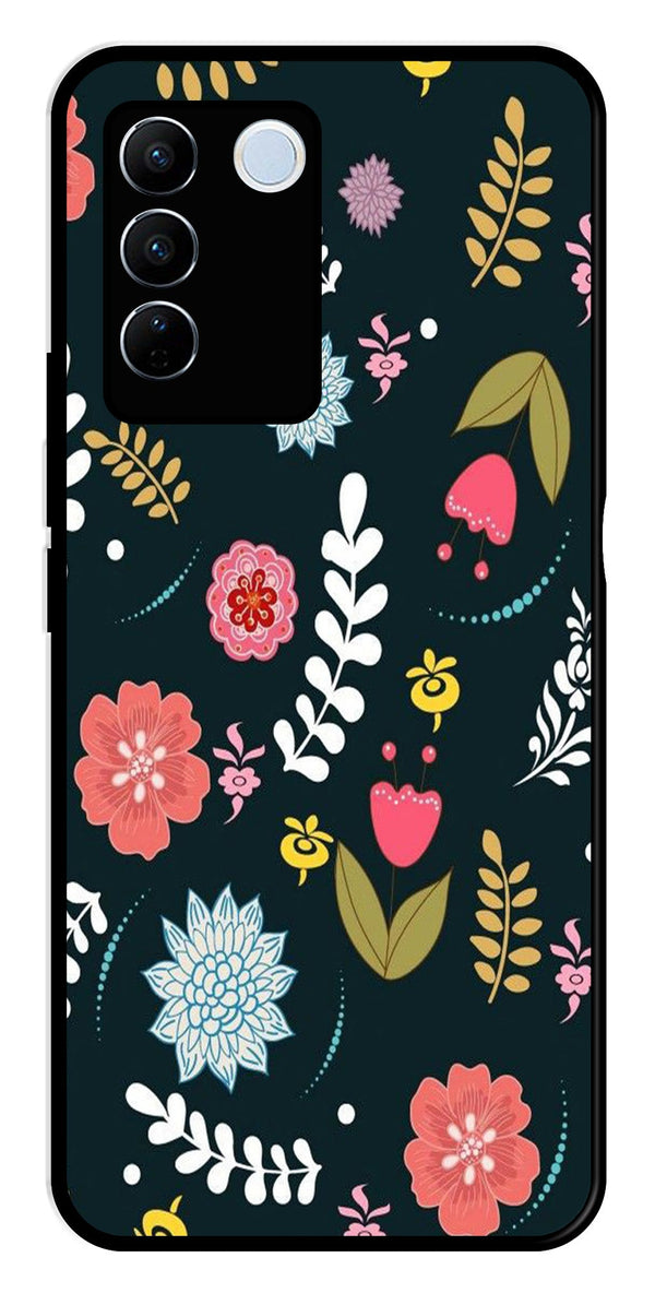 Floral Pattern2 Metal Mobile Case for Vivo V27 Pro 5G   (Design No -12)