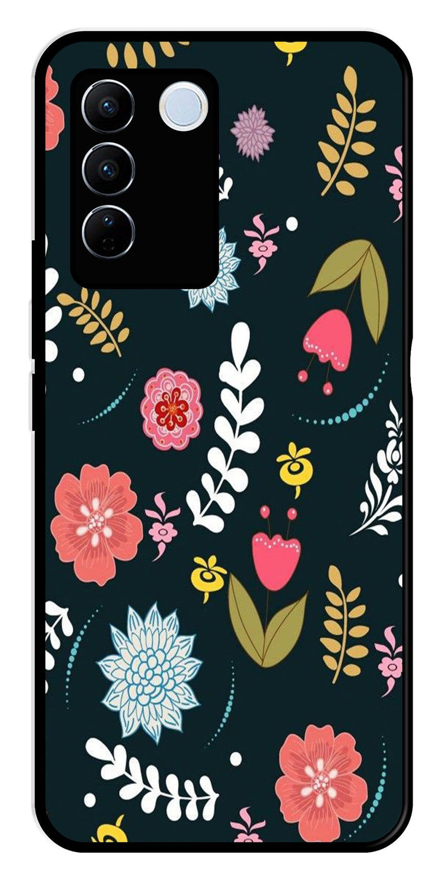 Floral Pattern2 Metal Mobile Case for Vivo V27 5G   (Design No -12)