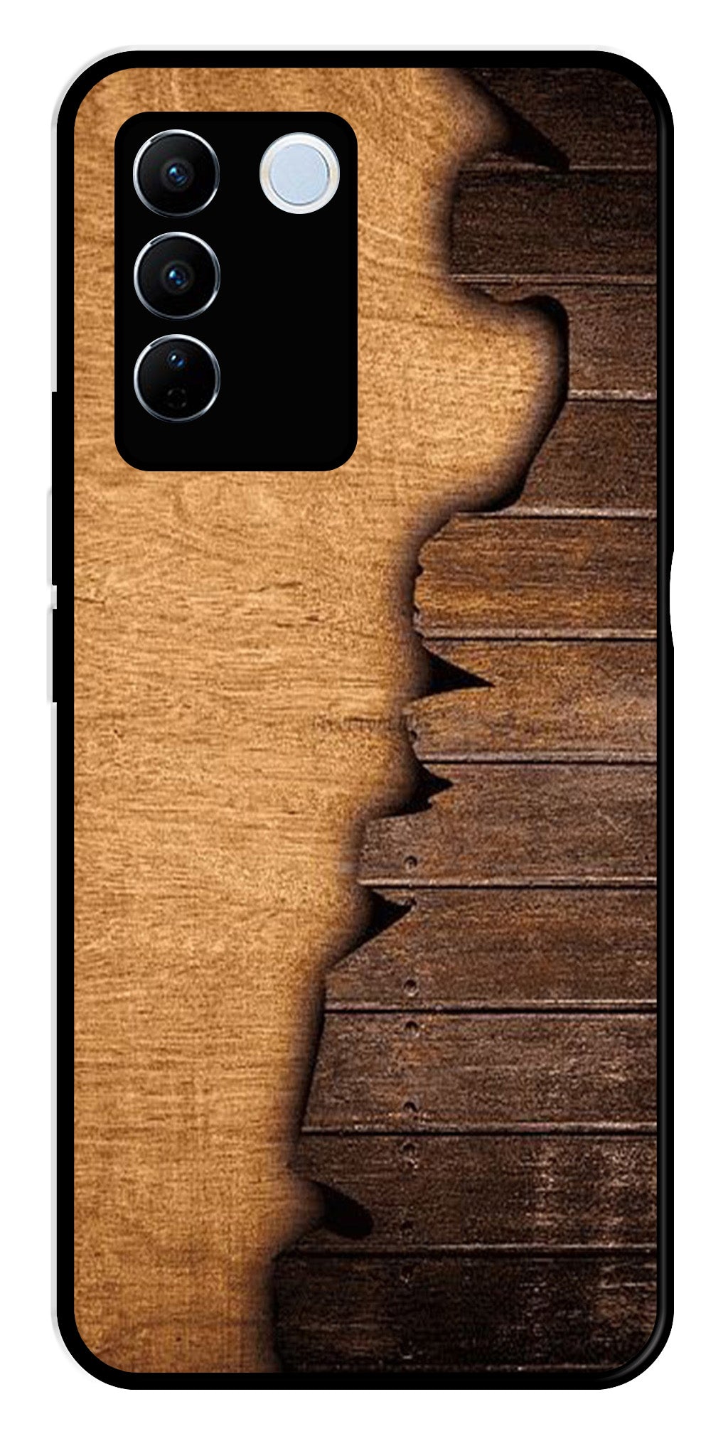 Wooden Design Metal Mobile Case for Vivo V27 Pro 5G   (Design No -13)