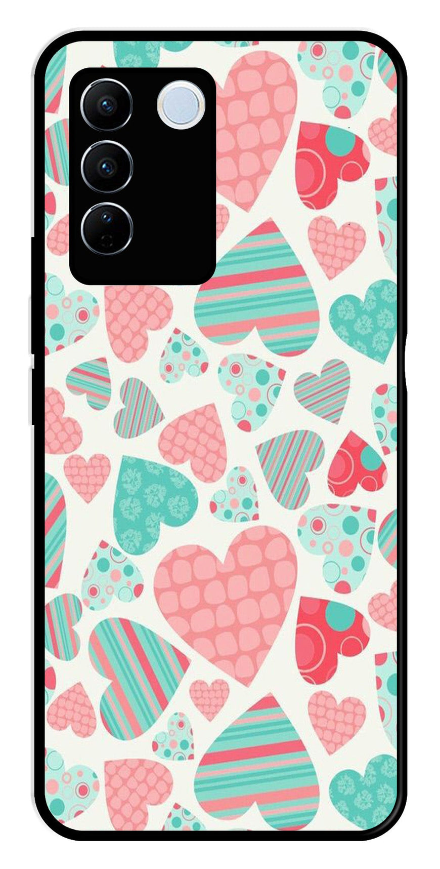 Hearts Pattern Metal Mobile Case for Vivo V27 5G   (Design No -22)