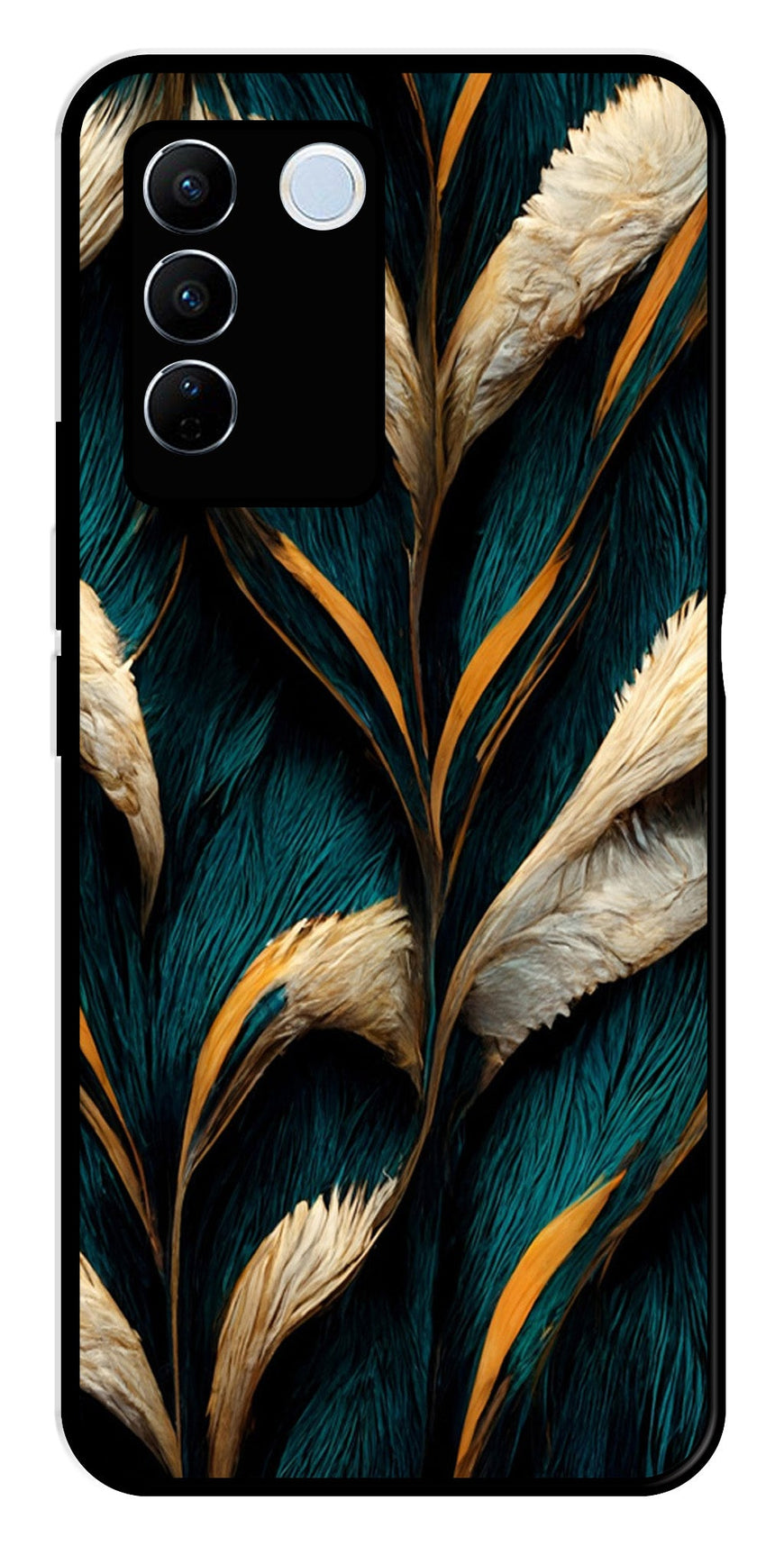 Feathers Metal Mobile Case for Vivo V27 5G   (Design No -30)