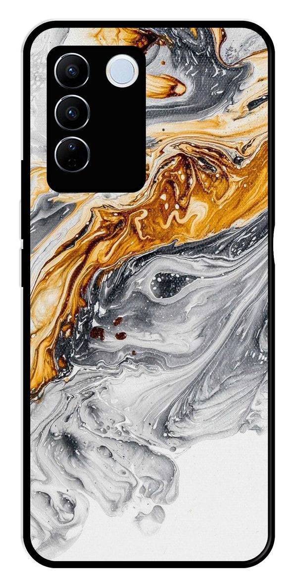 Marble Pattern Metal Mobile Case for Vivo V27 5G   (Design No -36)