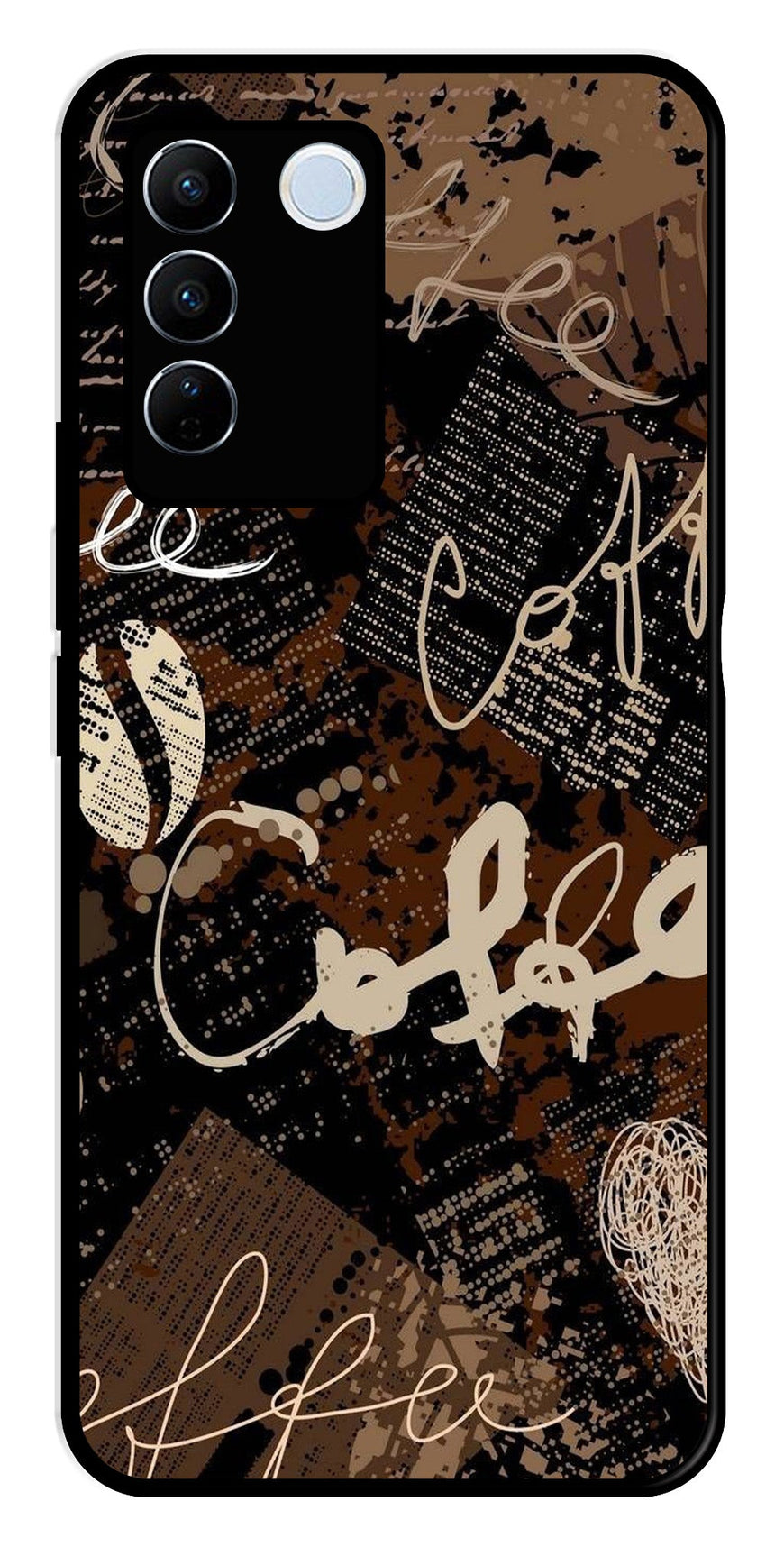 Coffee Pattern Metal Mobile Case for Vivo V27 Pro 5G   (Design No -37)