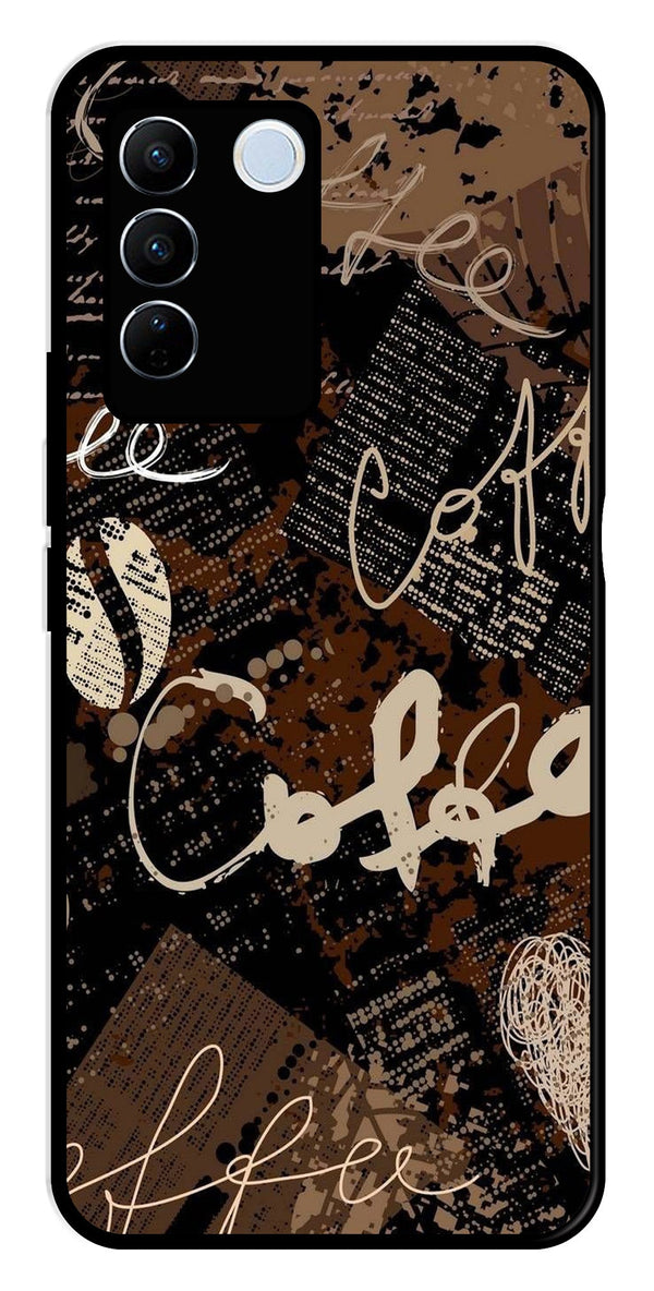 Coffee Pattern Metal Mobile Case for Vivo V27 5G   (Design No -37)