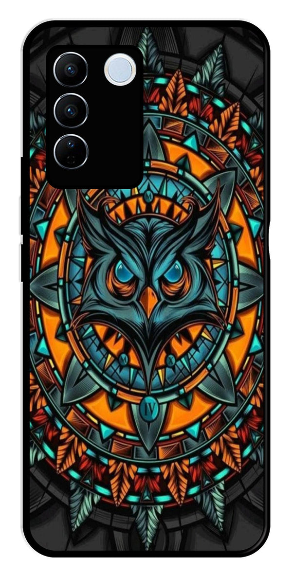 Owl Pattern Metal Mobile Case for Vivo V27 Pro 5G   (Design No -42)