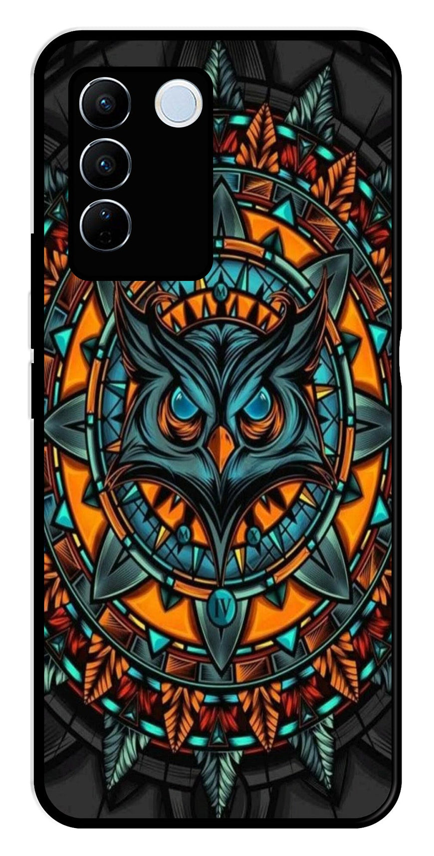 Owl Pattern Metal Mobile Case for Vivo V27 Pro 5G   (Design No -42)