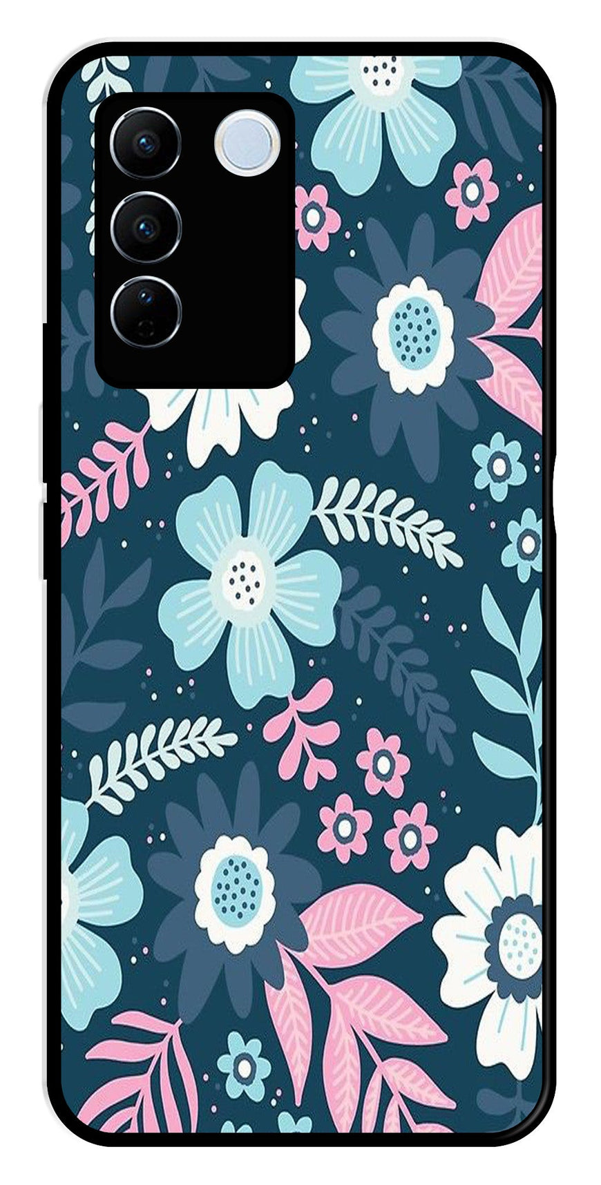 Flower Leaves Design Metal Mobile Case for Vivo V27 5G   (Design No -50)