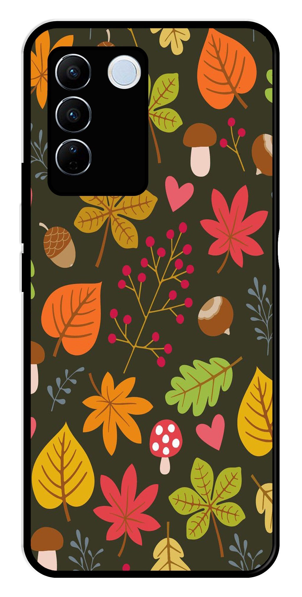 Leaves Design Metal Mobile Case for Vivo V27 Pro 5G   (Design No -51)