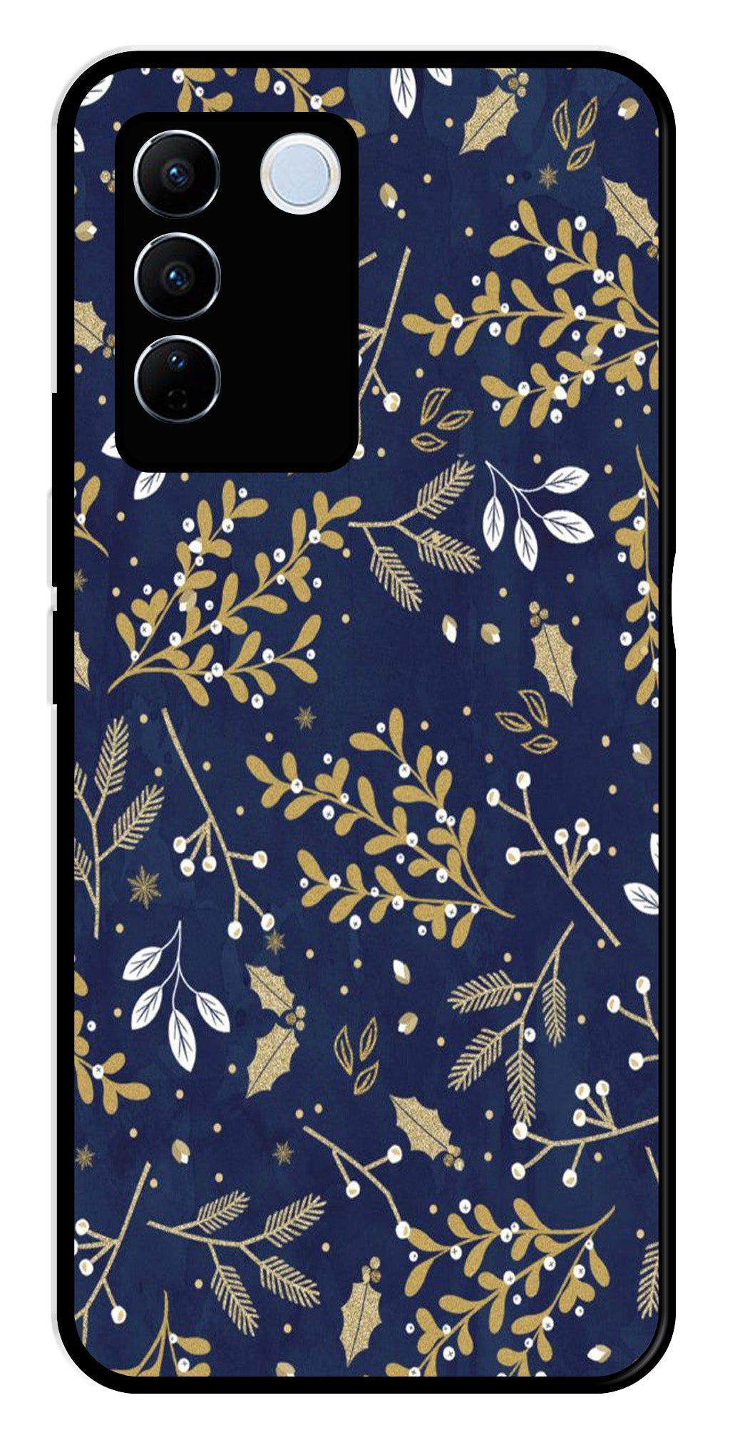 Floral Pattern  Metal Mobile Case for Vivo V27 5G   (Design No -52)