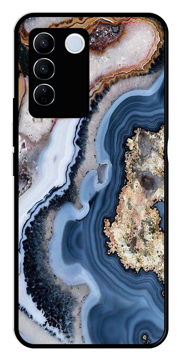 Marble Design Metal Mobile Case for Vivo V27 5G   (Design No -53)