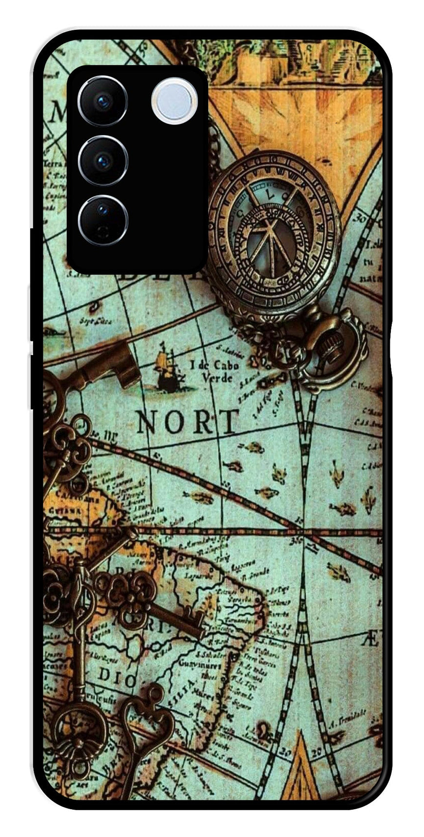 Map Design Metal Mobile Case for Vivo V27 5G   (Design No -54)